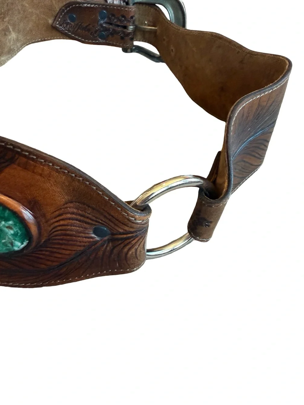 Buffalo Co. Brown Leather Belt Embossed Floral Stamped Unique Turquoise Women's
